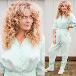 Vintage 1980s Nylon Icy Blue Jumpsuit by Sandy Sandy / Retro Ski Wear